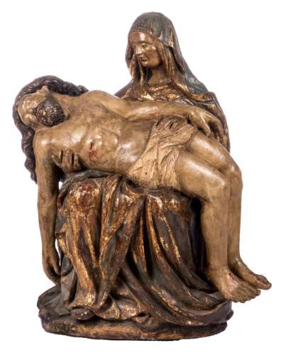 A polychrome painted wooden Pieta, probably central-Europe, 17thC, H 101 cm
