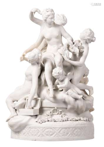 A romantic biscuit Sèvres group, 19thC, H 37 cm (restoration)