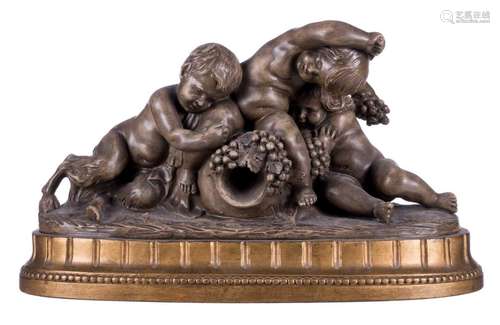 Unsigned, a patinated and gilt terracotta group, early 20thC, H 27 cm