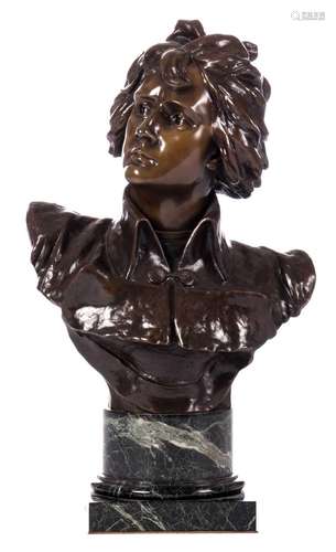 Madrassi E., the bust of a young man, patinated bronze, marked Société des bronzes de Paris, H 50 (without base) - 67 cm (with base)