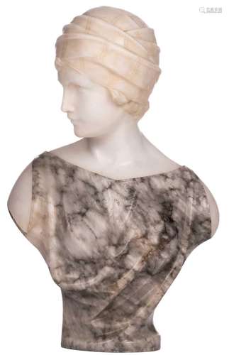 Pugi, a bust of a girl, marble and alabaster, about 1920, H 59,5 cm