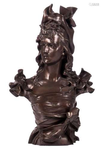 Nelson A.K.D., a patinated bronze buste of a lady, H 73 cm