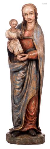 Our Lady and child, polychrome painted limewood, probably Southern Europe, H 84,5 cm