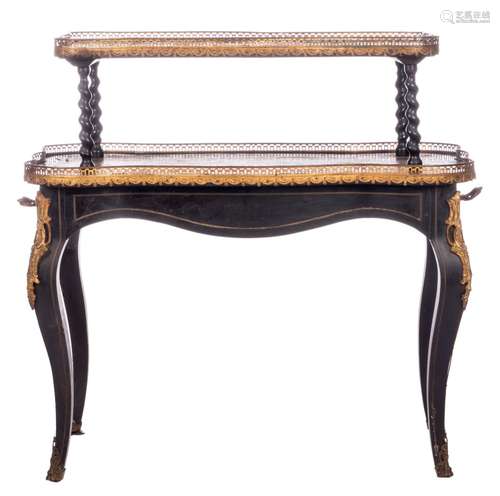 A French tea table, 'en deuil' with Boulle marquetry and bronze mounts, second half of the 19thC, H 93 - W 94 - D 62 cm