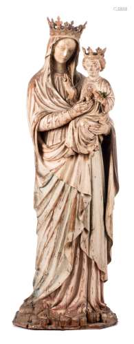 Atelier Bressers-Blanchaert, Madonna, dated 1891, Gothic Revival, wood with traces of polychrome paint, H 125 cm