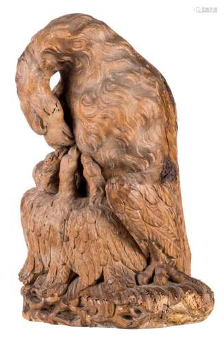 A limewood pelican, Low Countries, 18thC, H 33,5 cm