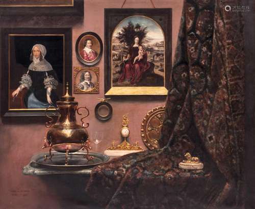 Van Speybrouck E., a still life in an interior decorated in the 17thC way, oil on canvas, dated 1904, 83,5 x 103,5 cm