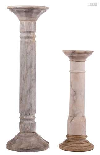 Two Carrara marble soccles, H 80 - 114 cm