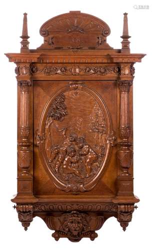 A richly sculpted oak Neoclassical pipe cabinet, presumably Antwerp, dated 1883, H 123 - B 74,5 cm