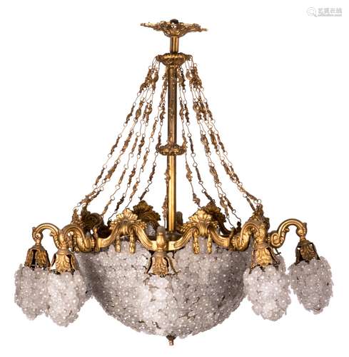 An early 20thC sac-à-perles chandelier, H 104 - D 83 cm