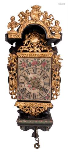 An 18thC Frisian wall clock, H 68 - W 30 - D 25,5 cm