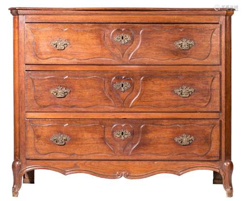 An 18thC oak Rococo style commode, Low Countries, H 109 - B 130 - D 66 cm