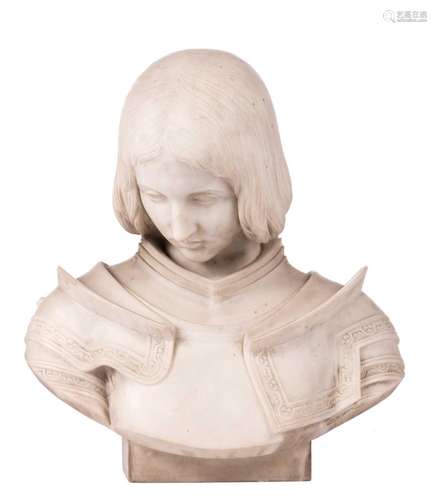 Monogram O.M./M.O. (?), Jeanne d'Arc in armor equipment, marble, H 56 cm