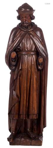 A limewood statue depicting a Saint, 19thC, H 117 cm