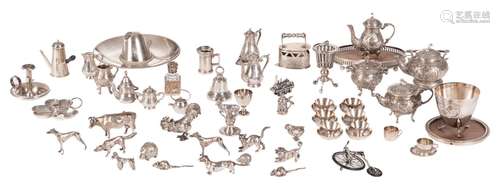 A great lot of miniature silver, the Netherlands, England, Germany, etc., marked and/or tested on silver purity - Total silver weight: about 840g; added a silver plated platter