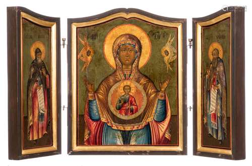 An Eastern European triptych icone, 19thC, H 73 - W closed 59 - open 125 cm