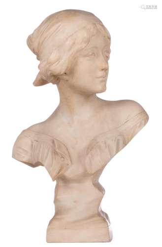 Cyprien A., a marble bust of a girl, H 56 cm