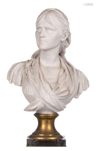 Comein P., a bust of a woman, biscuit, on a brass/marble base, H 56 cm