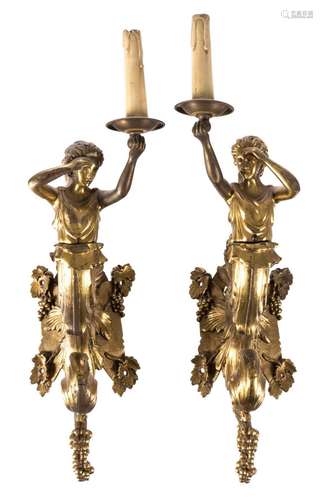 Two bronze Neoclassical wall lights, H 56 cm