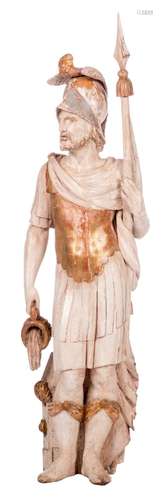 A statue of Saint Florian, polychrome painted wood, probably German, 17thC, H 144 cm