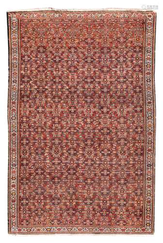 An Oriental rug with geometric motifs, wool on cotton, 129,5 x 201 cm