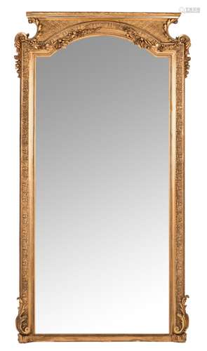 A late 19thC gilt wall mirror, H 207 - B 111 cm