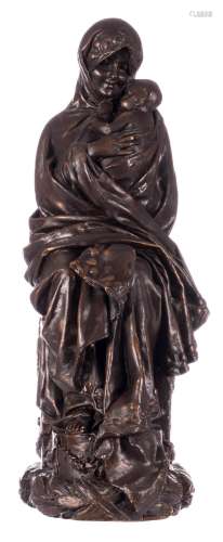 Lefebvre, mother and child, gypse statue with a bronze patina, ca. 1900, H 70 cm