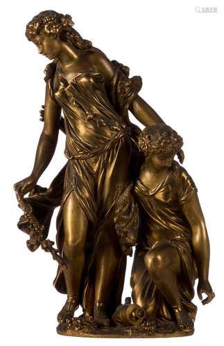 Unsigned, nymphs at a source, gilt bronze, 19thC, H 37 cm