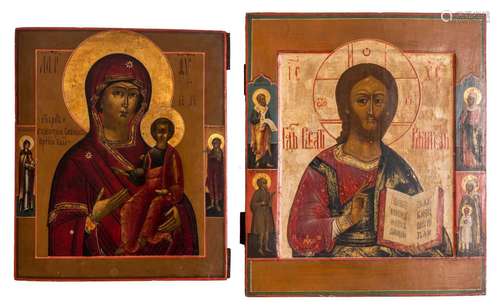 Two Eastern European icons depicting the Virgin Mary and Christ, 19thC, 26 x 31 and 31 x 36 cm