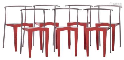 Seven design chairs, production Kartell, design Starck, model Dr Glob, H 73,5 cm