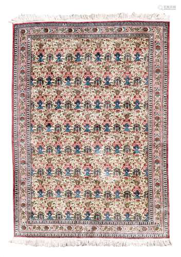 An Oriental rug with floral motifs, silk on cotton, 123 x 176,5 cm