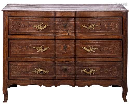 An oak Rococo chest of drawers, Southern Netherlands, 18thC, H 89 - W 121 - D 60 cm