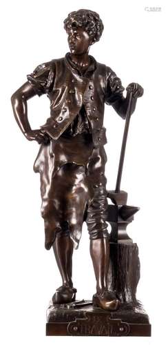 Bouret Eutr., 'Le travail', bronze, H 60,5 cm