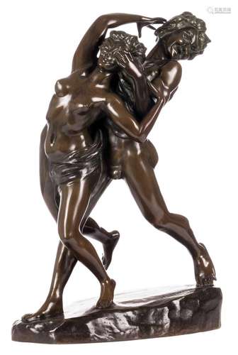 Lambeaux J., a nymph and a faun, patinated bronze, H 68 cm