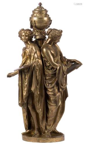 Fraikin Ch.A., an allegory of the arts, bronze, Lerolle frères, 19thC, H 76 cm