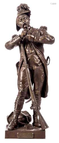 Dumaige H.E., 'Après le combat - Grenadier de 1792', bronze, H 64,5 cm