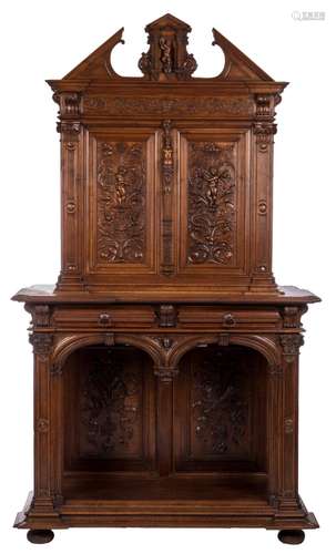 A French Neoclassical walnut buffet, late 19thC, H 208 - W 120 - D 55 cm