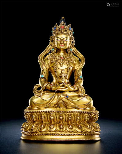 15至16世纪 铜鎏金无量寿佛像