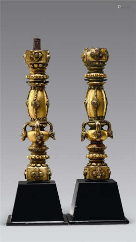 14-15世纪 西藏丹萨替寺铜鎏金立柱
