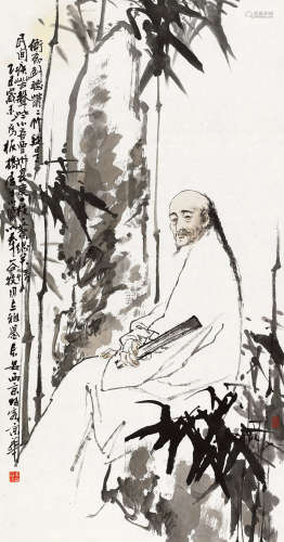 王西京 乙丑（1985）年作 郑板桥诗意图 镜片 设色纸本