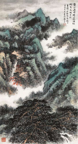 俞子才 壬戌（1982）年作 晴山图 镜片 设色纸本