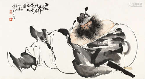 林少丹 乙丑（1985）年作 钟馗 镜片 设色纸本
