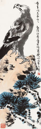 许麟庐 丙辰（1976）年作 英雄独立 镜片 设色纸本