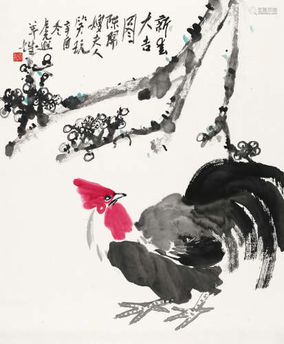 卢光照 辛酉（1981）年作 新春大吉图 镜片 设色纸本