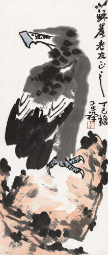 李苦禅 丁巳（1977）年作 鹰 镜片 设色纸本