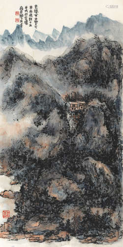 赖少其 辛酉（1981）年作 山居图 镜片 设色纸本