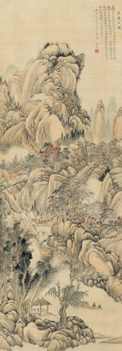 张洽 庚戌（1790）年作 石钟山图 立轴 设色绢本