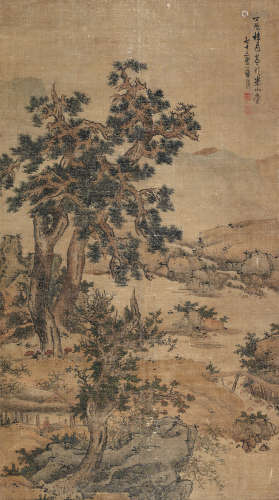 蓝瑛 丁酉（1657）年作 松荫会友图 立轴 设色绢本