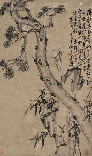 李鱓 1752年作 三友图 立轴 水墨纸本