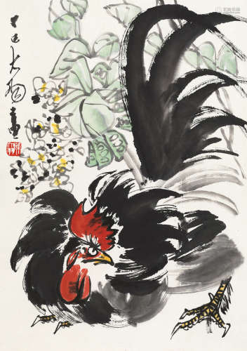 陈大羽 丁巳（1977）年作 大吉图 立轴 设色纸本